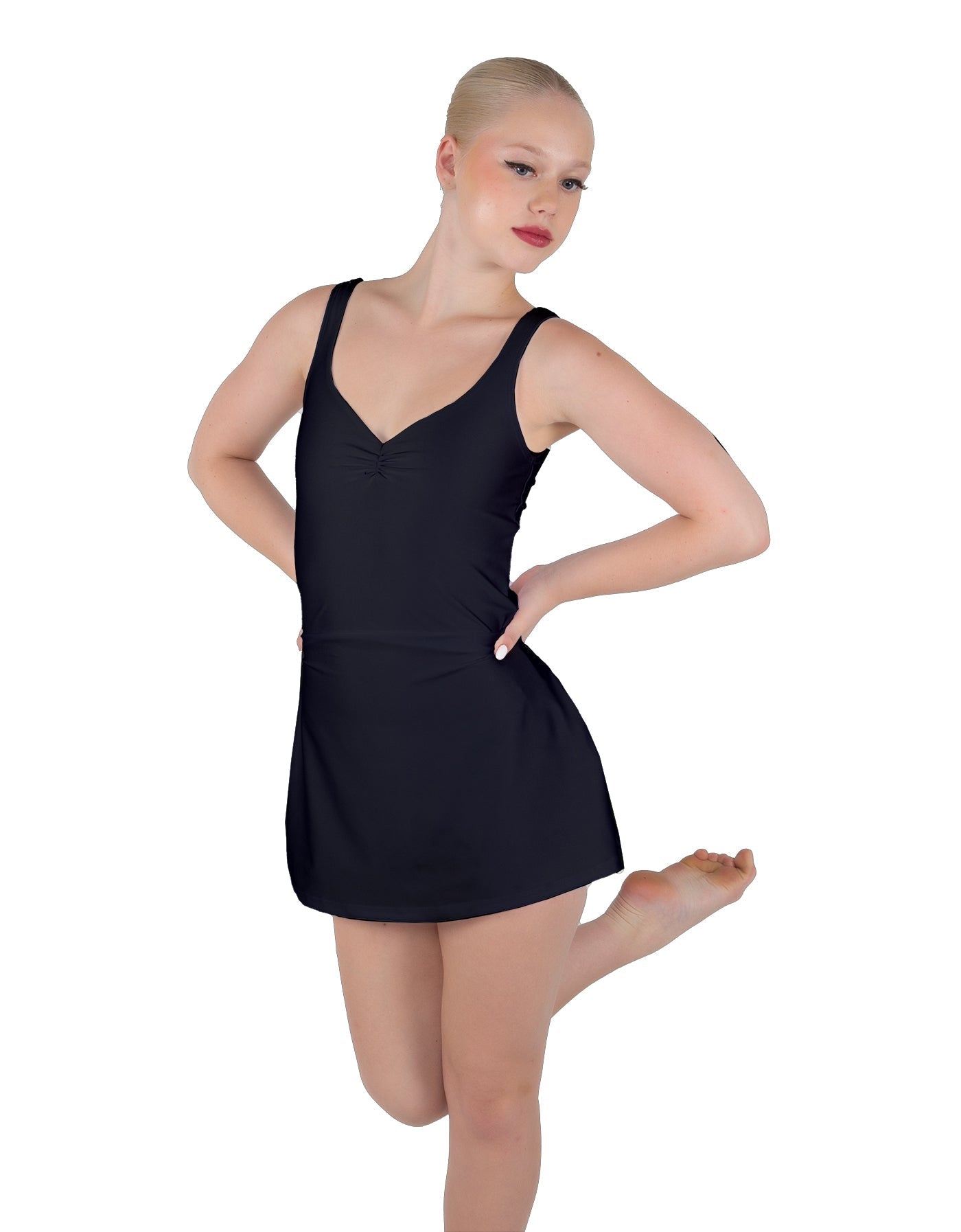 Solid Lycra Align Strap Dress with Pocket Shorts