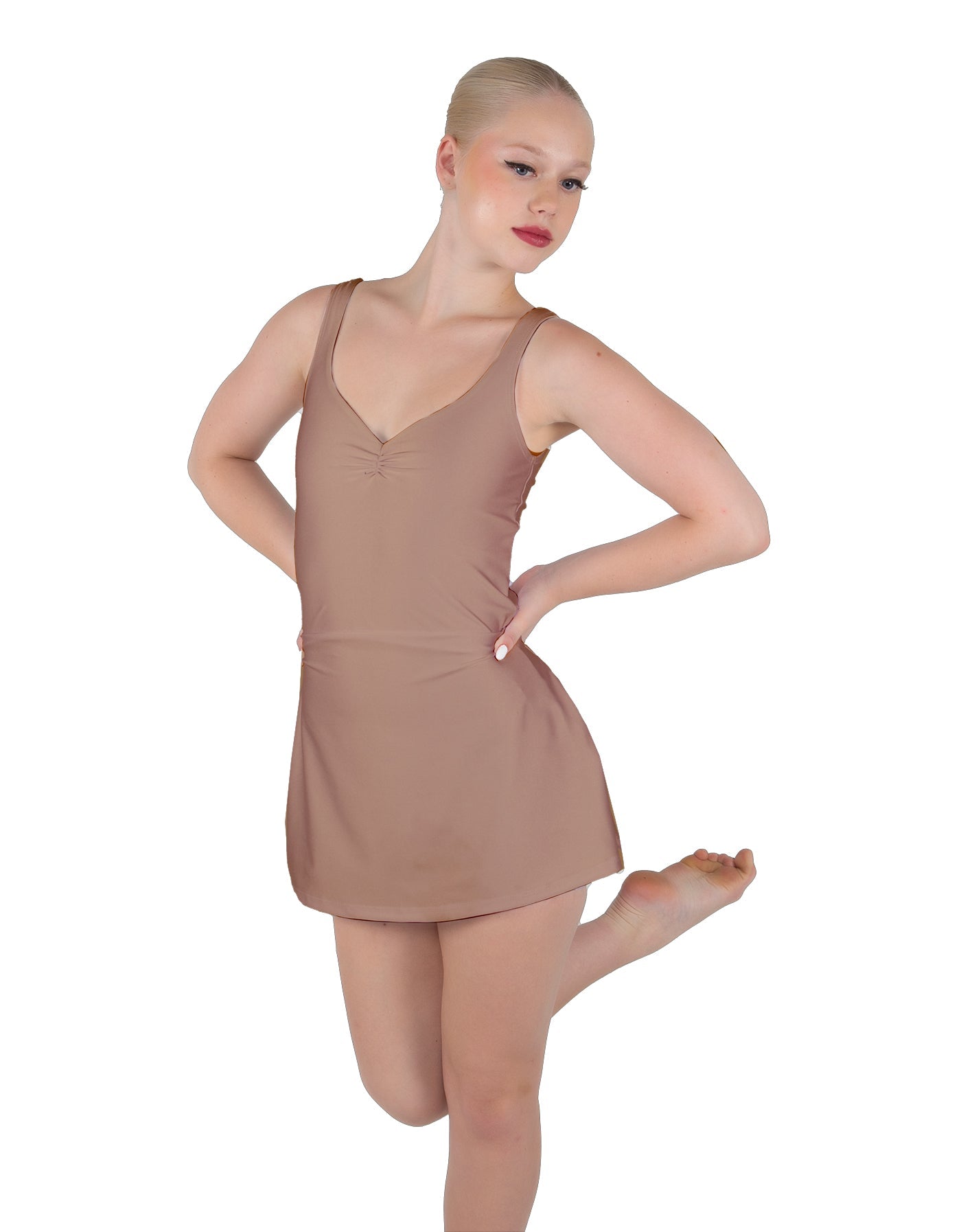 Solid Lycra Align Strap Dress with Pocket Shorts