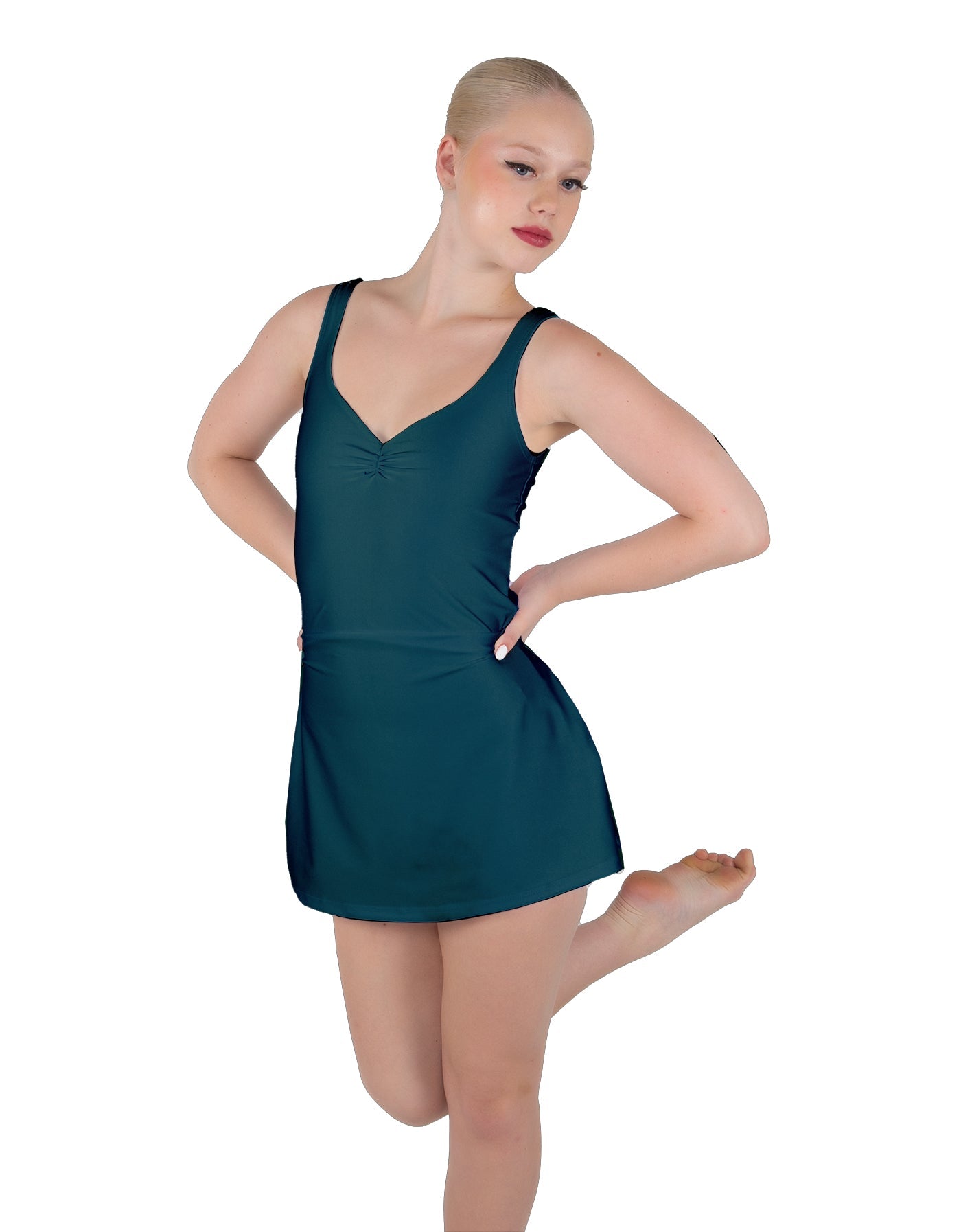 Solid Lycra Align Strap Dress with Pocket Shorts