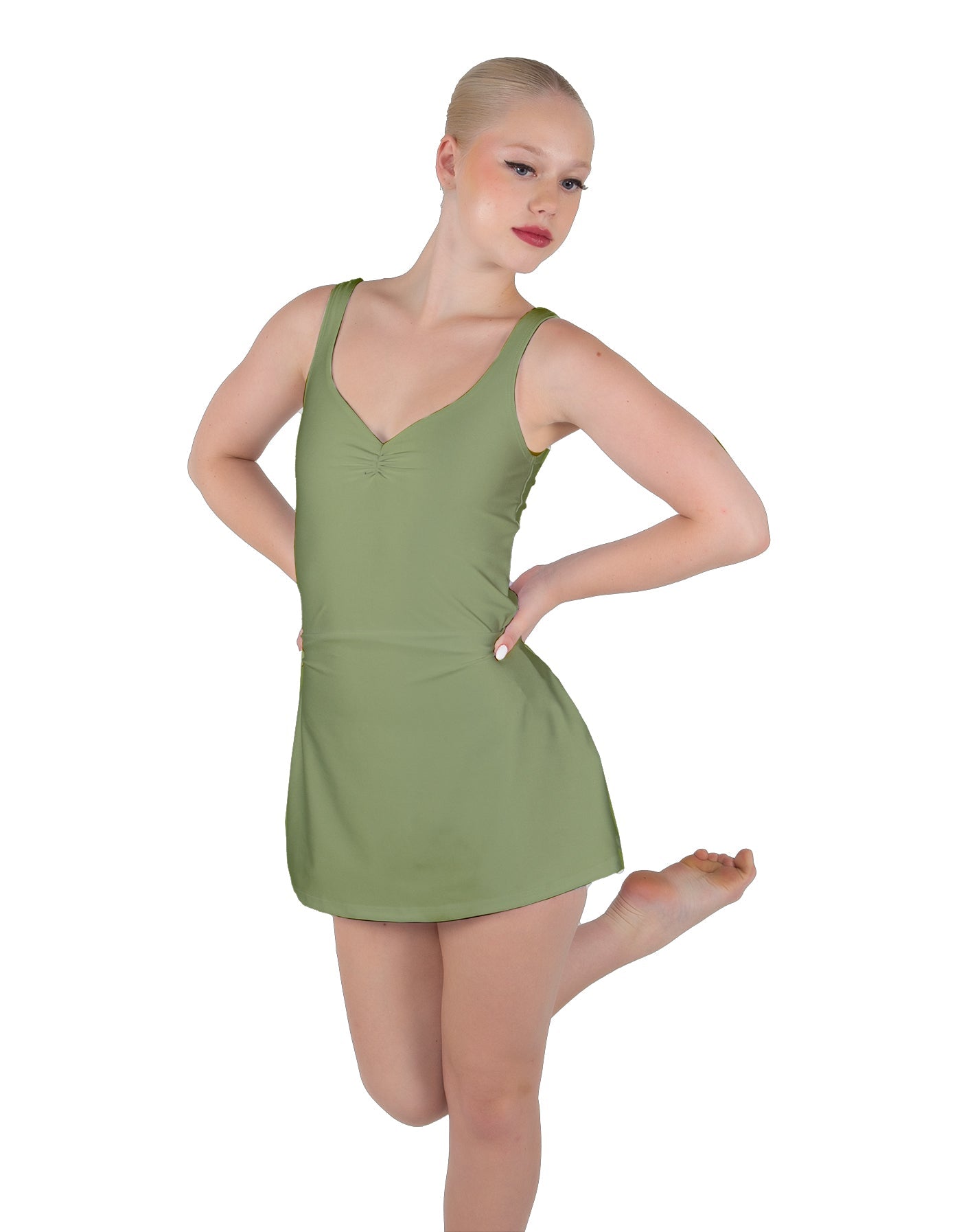 Solid Lycra Align Strap Dress with Pocket Shorts