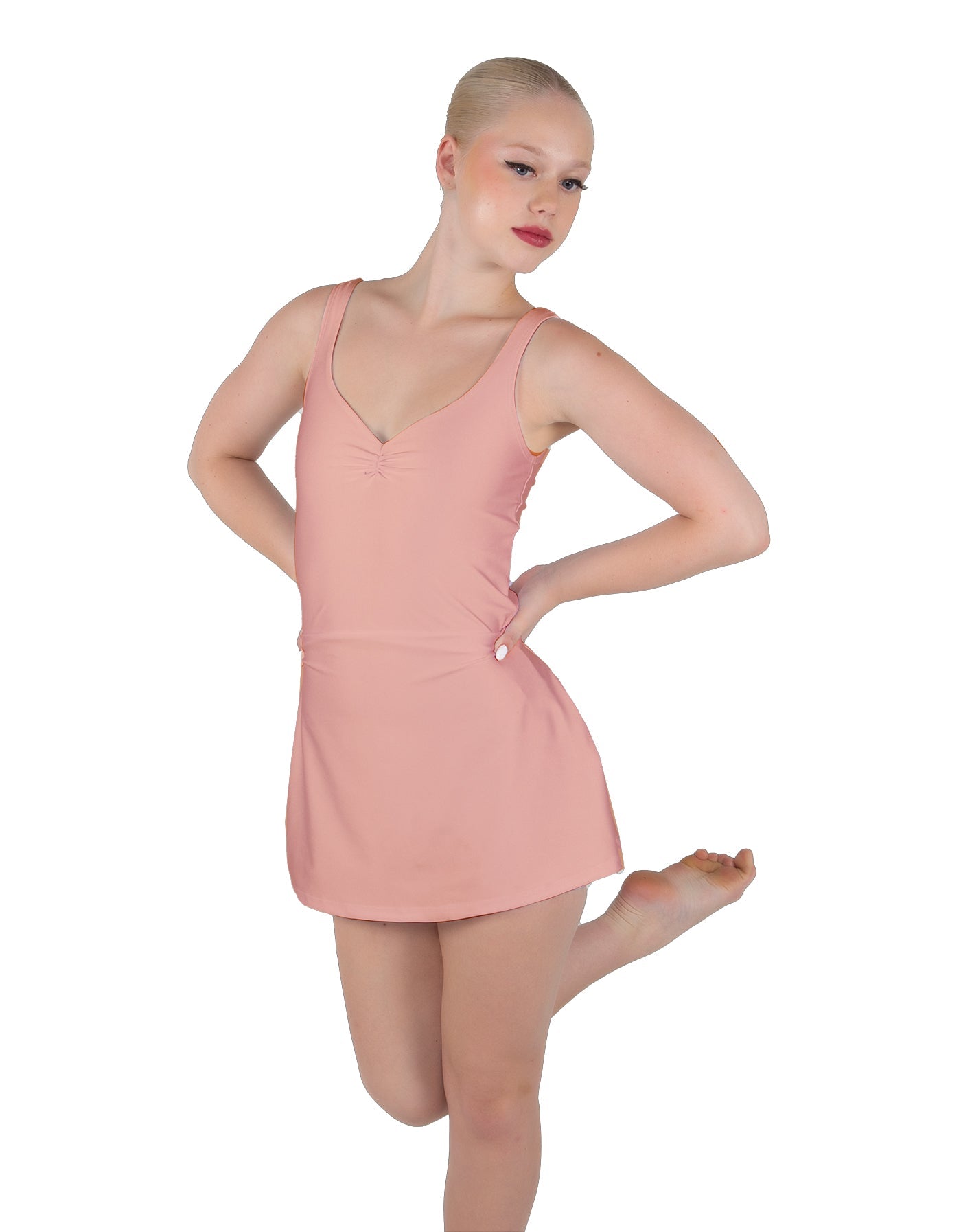 Solid Lycra Align Strap Dress with Pocket Shorts