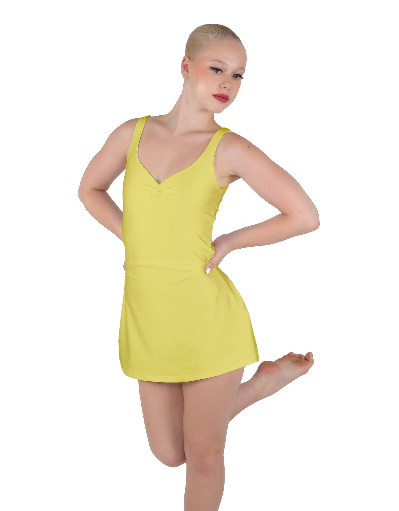 Solid Lycra Align Strap Dress with Pocket Shorts
