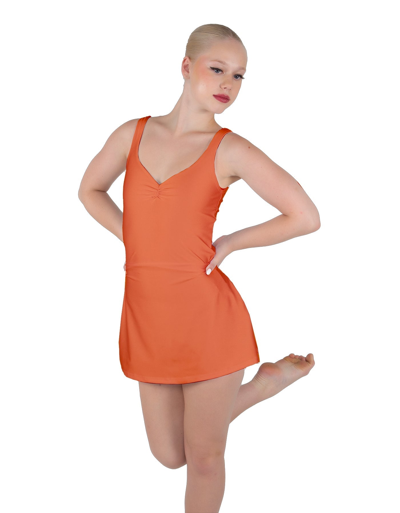 Solid Lycra Align Strap Dress with Pocket Shorts