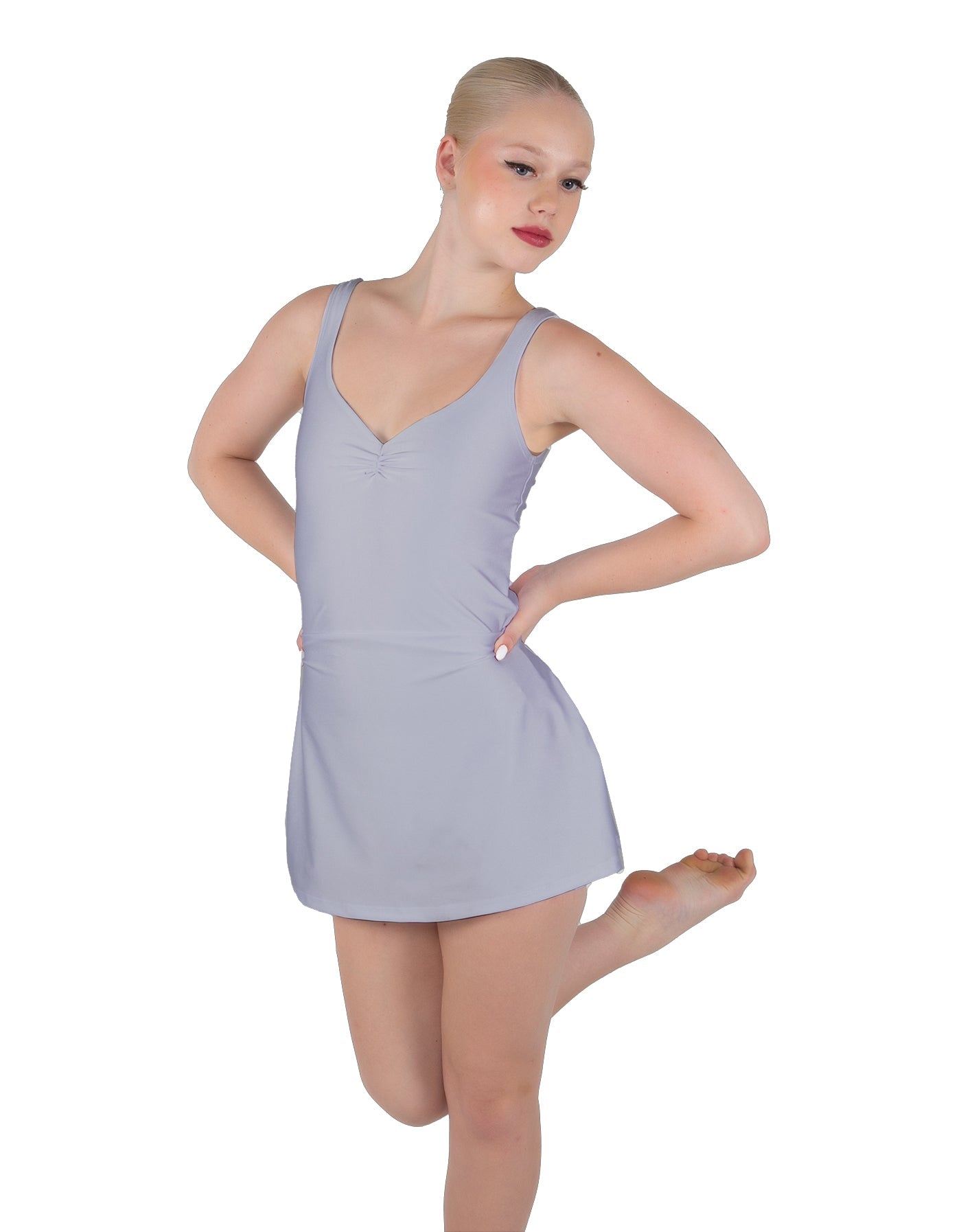 Solid Lycra Align Strap Dress with Pocket Shorts
