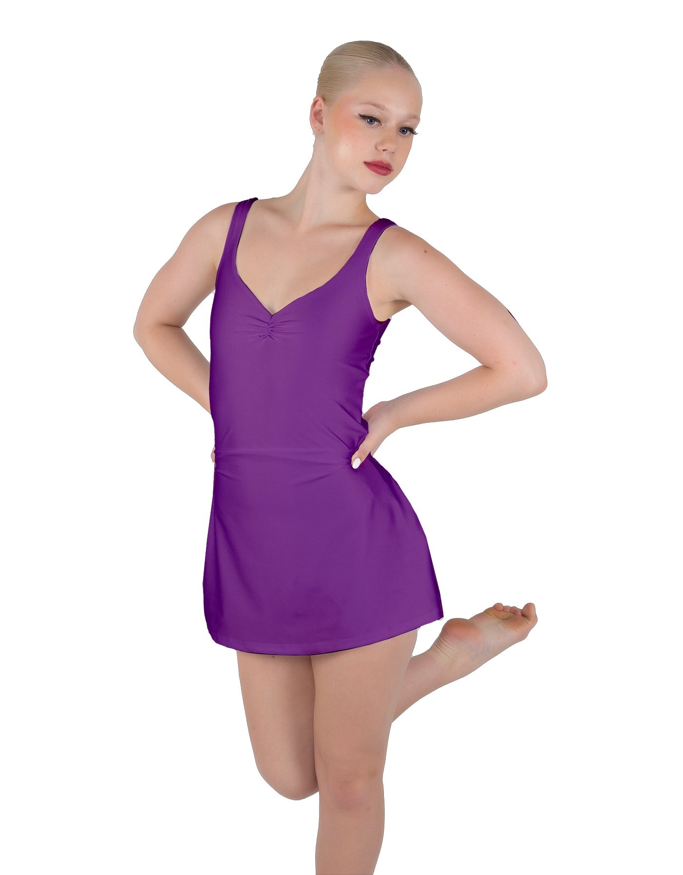 Solid Lycra Align Strap Dress with Pocket Shorts
