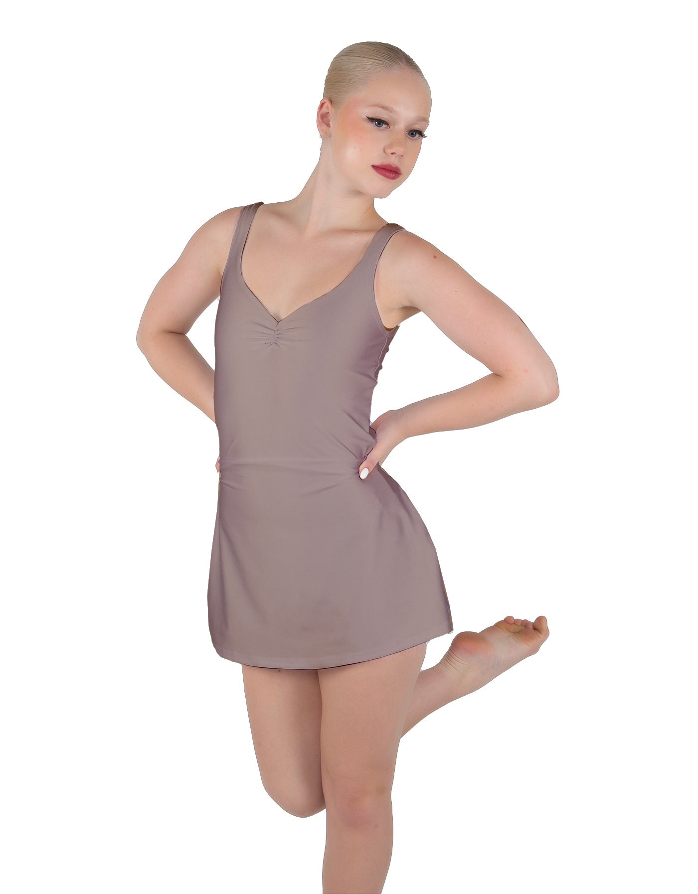 Solid Lycra Align Strap Dress with Pocket Shorts