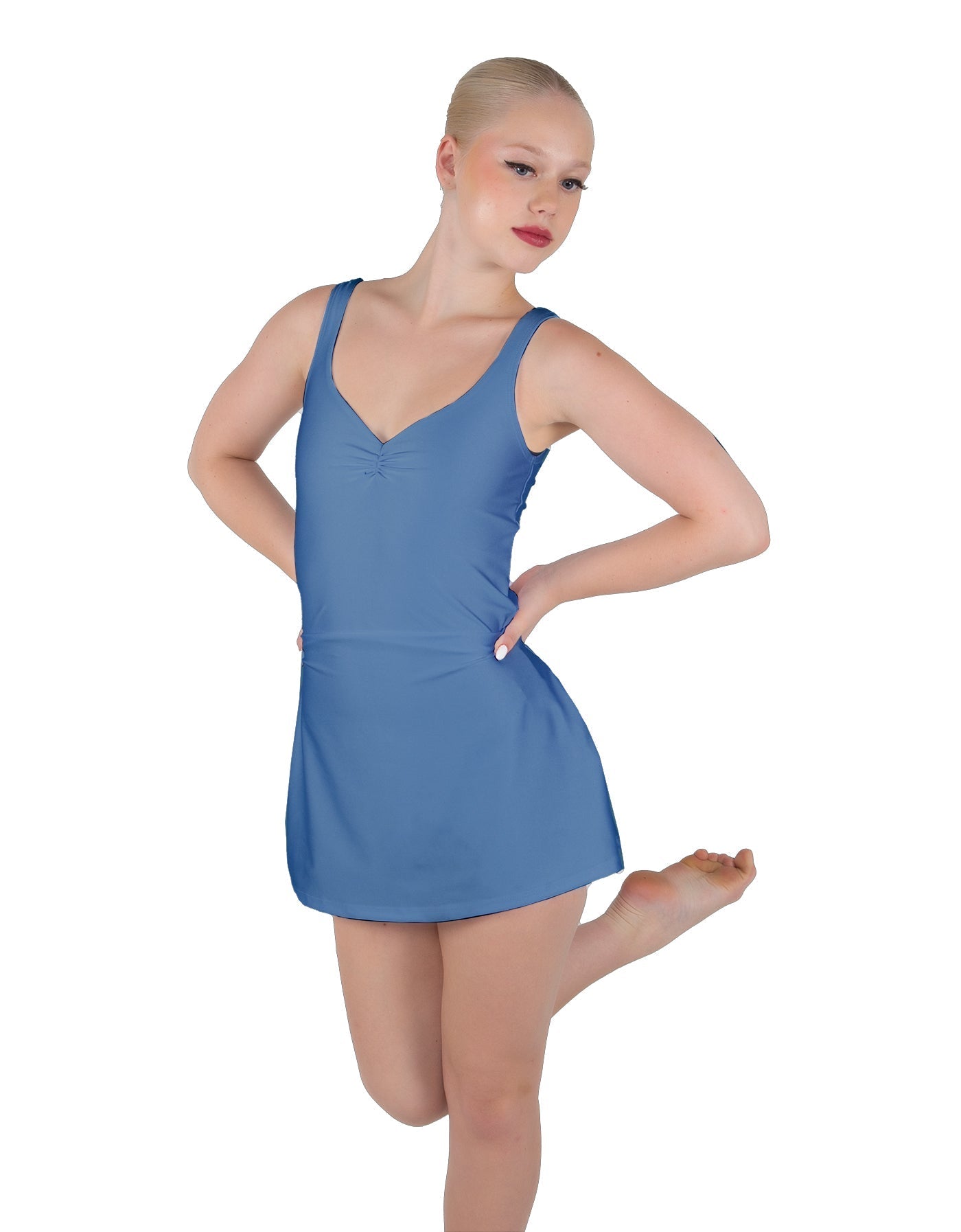 Solid Lycra Align Strap Dress with Pocket Shorts