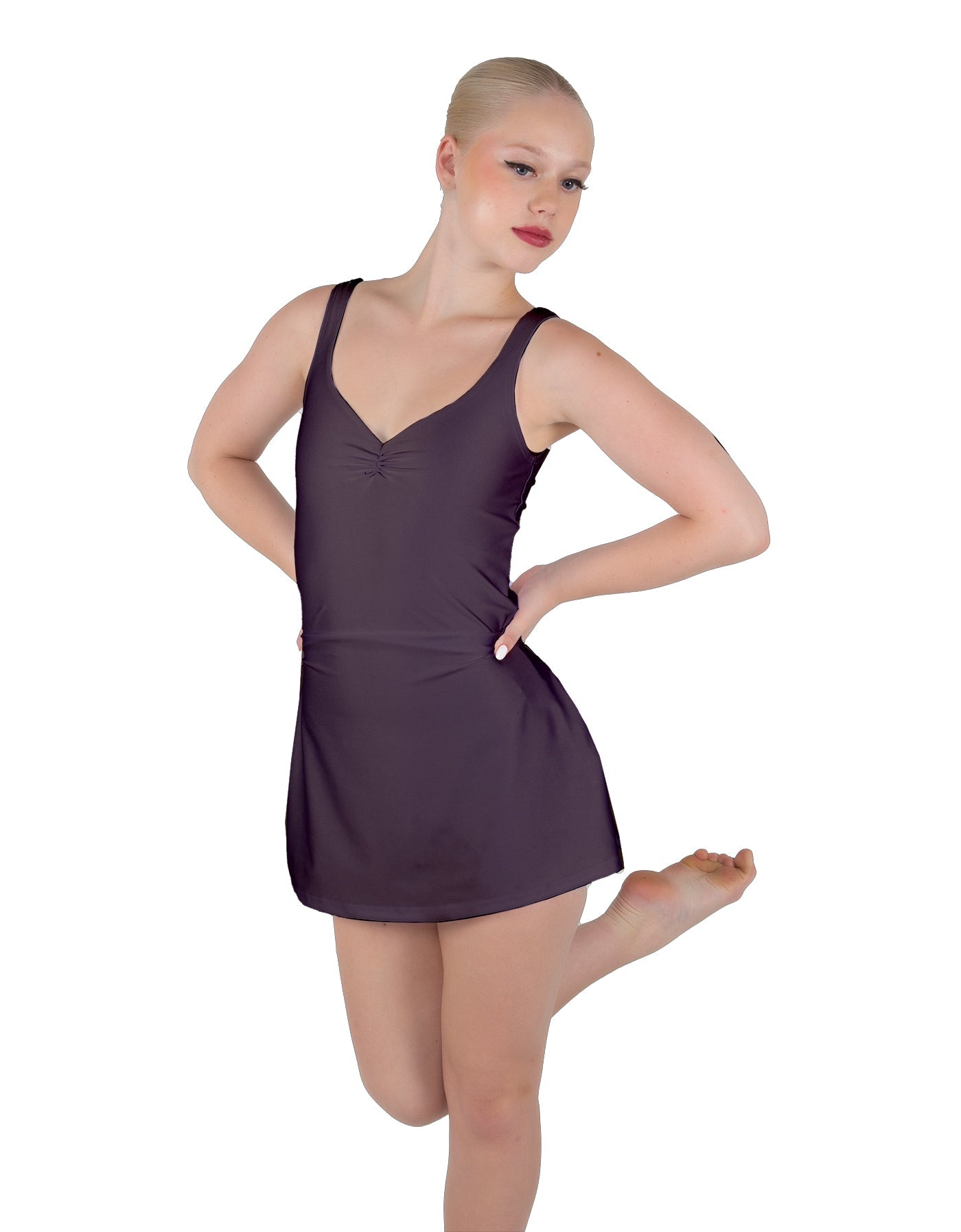 Solid Lycra Align Strap Dress with Pocket Shorts
