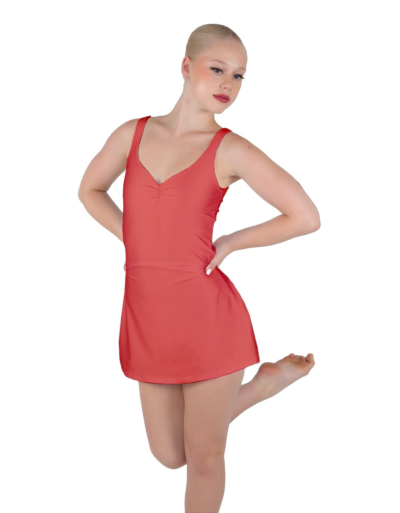 Solid Lycra Align Strap Dress with Pocket Shorts