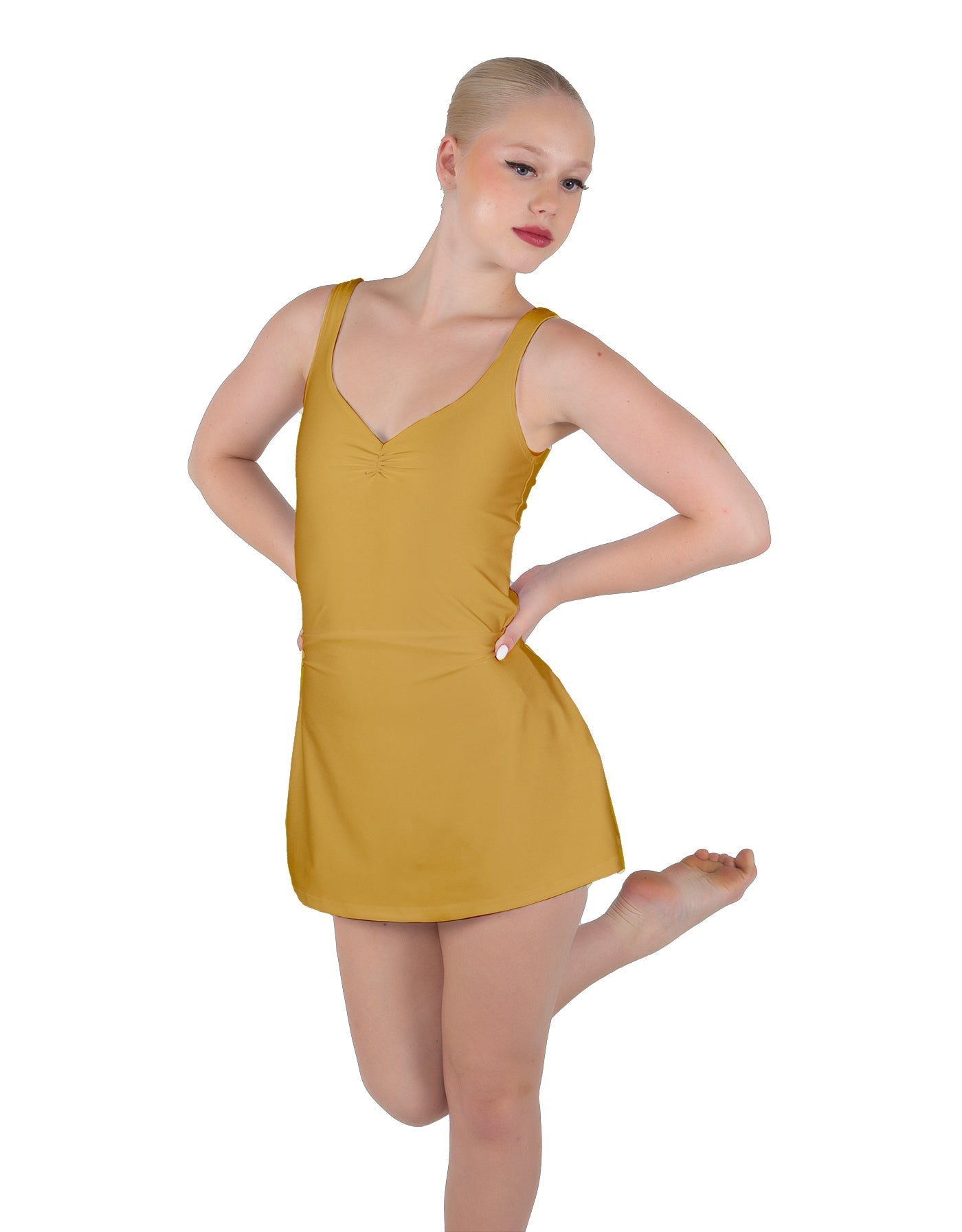 Solid Lycra Align Strap Dress with Pocket Shorts