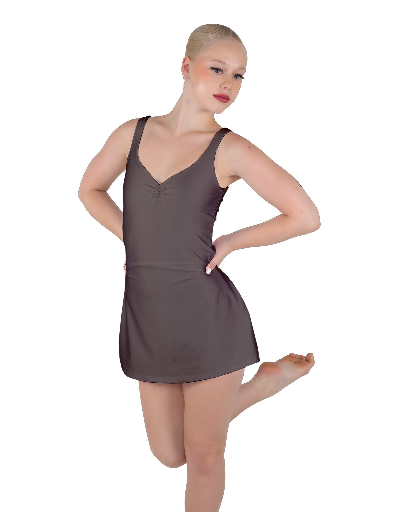 Solid Lycra Align Strap Dress with Pocket Shorts
