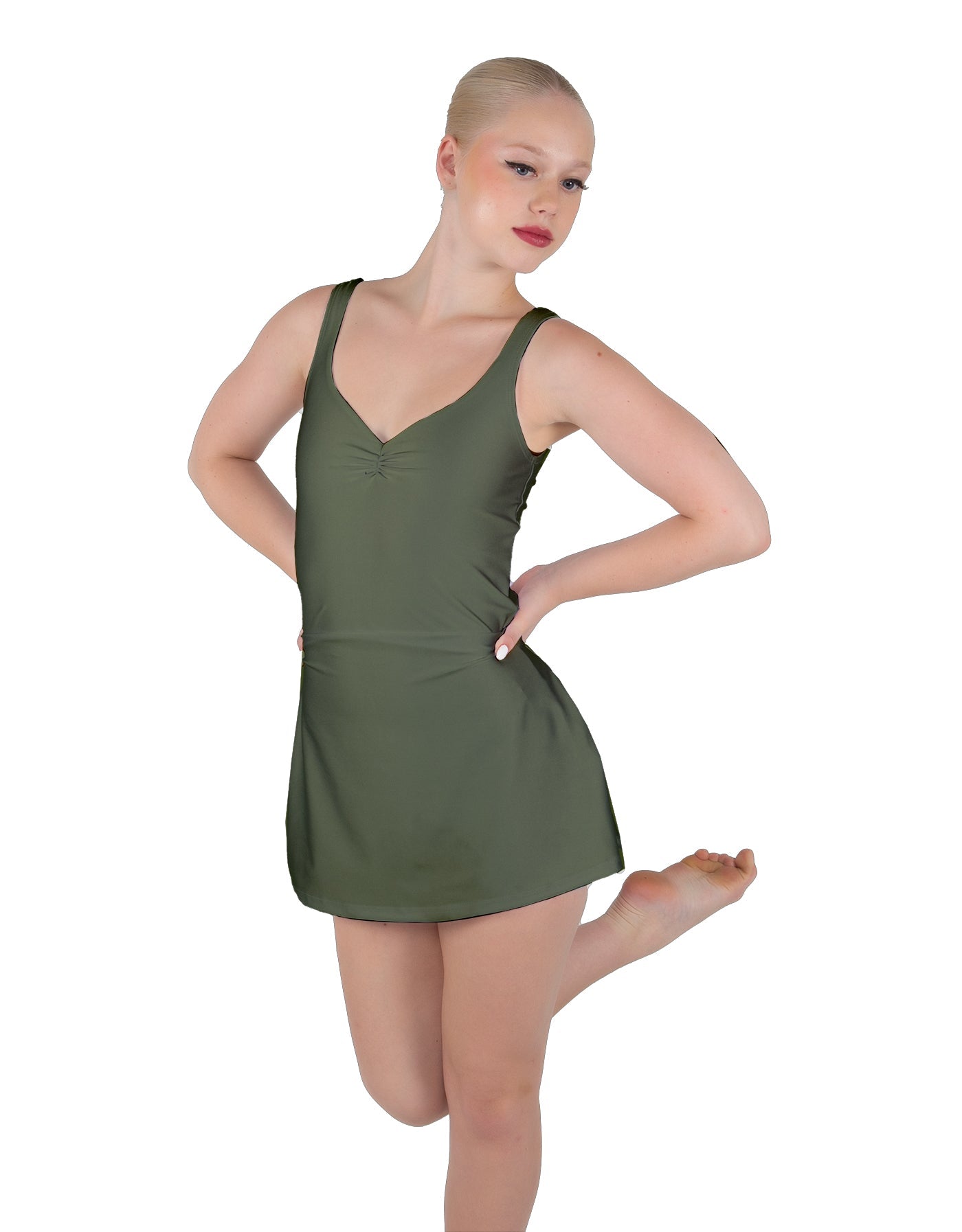 Solid Lycra Align Strap Dress with Pocket Shorts