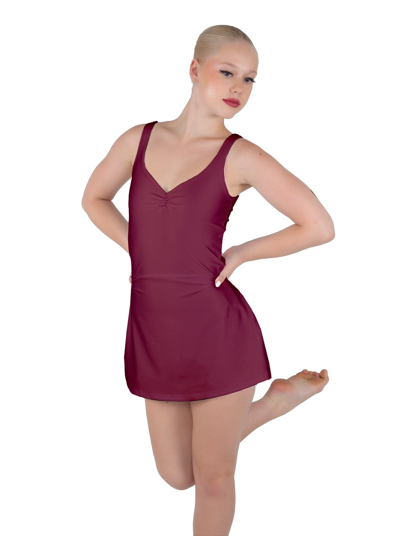 Solid Lycra Align Strap Dress with Pocket Shorts