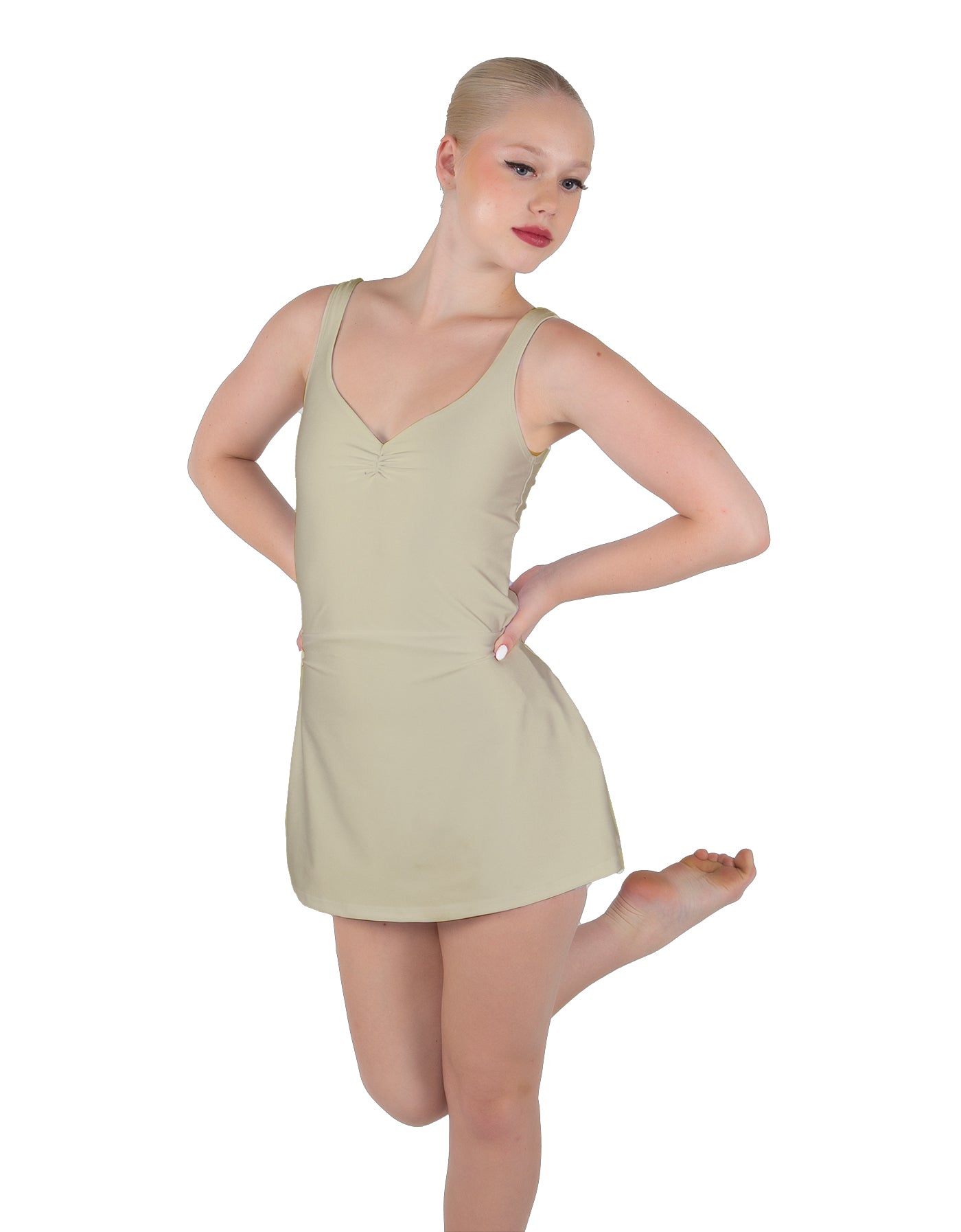 Solid Lycra Align Strap Dress with Pocket Shorts