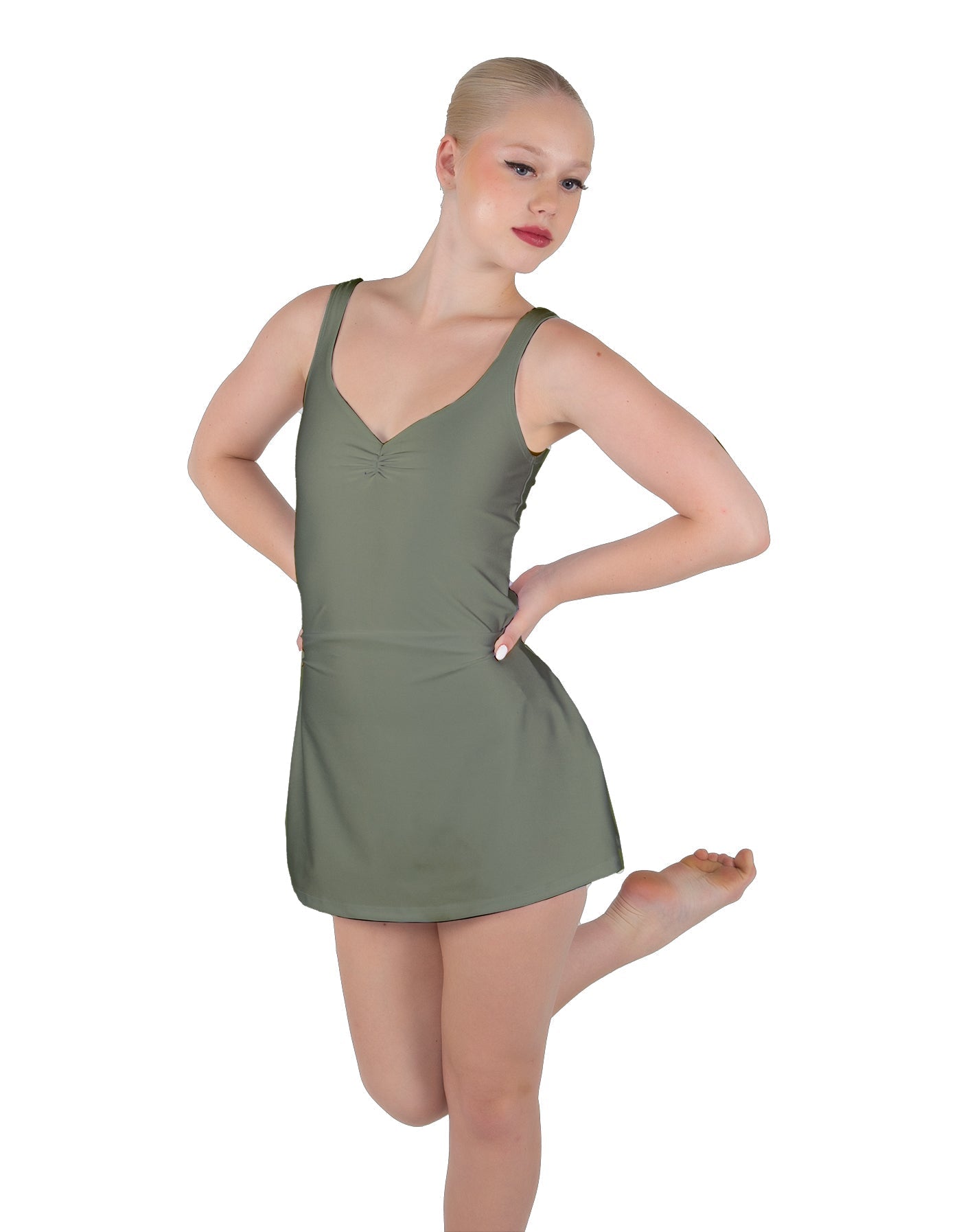 Solid Lycra Align Strap Dress with Pocket Shorts