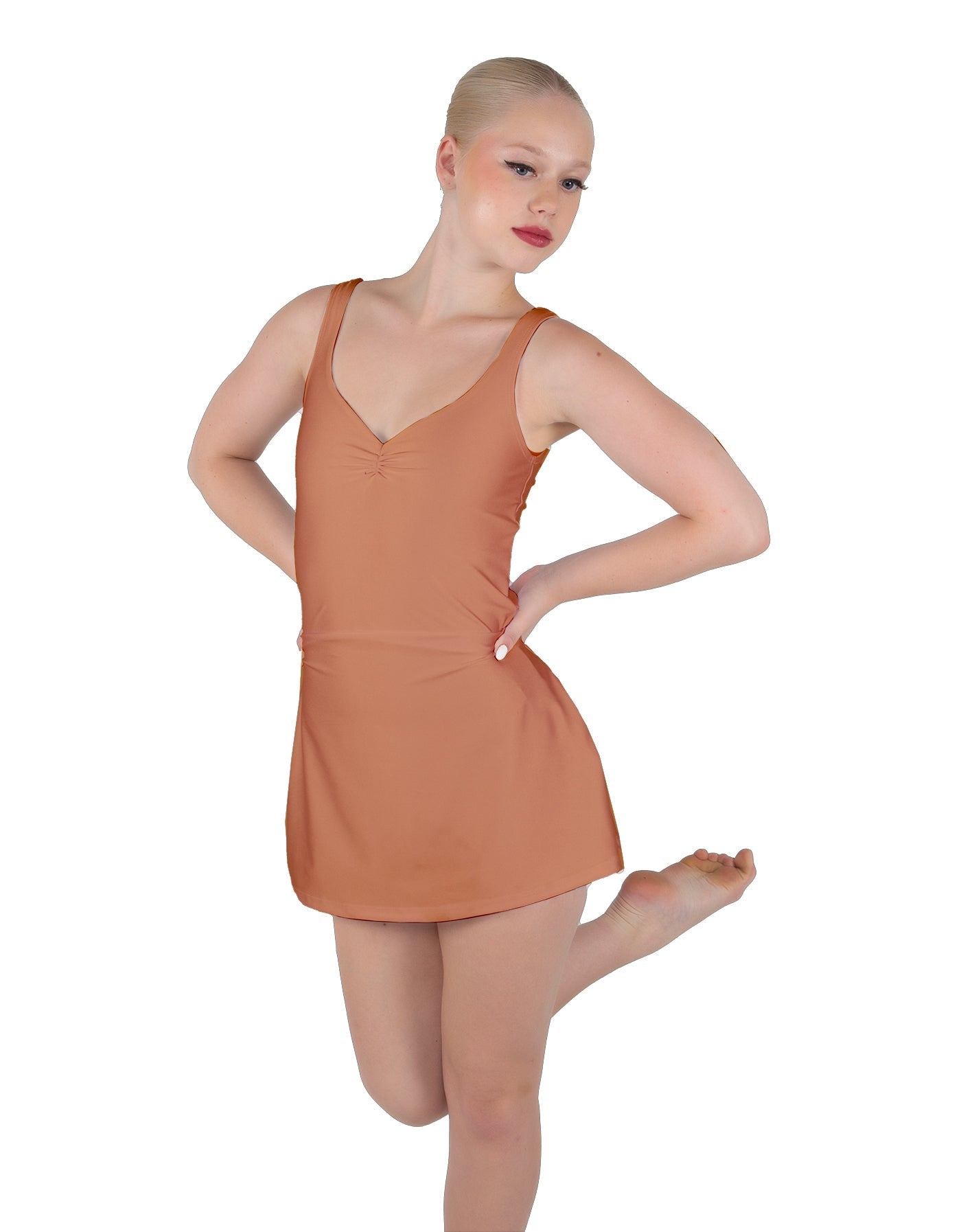 Solid Lycra Align Strap Dress with Pocket Shorts