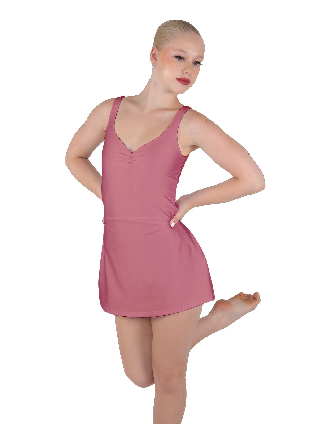 Solid Lycra Align Strap Dress with Pocket Shorts