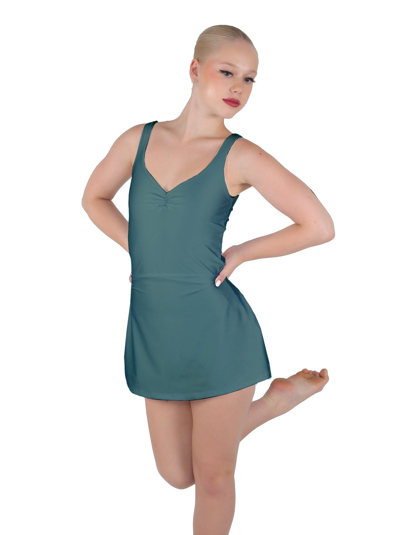 Solid Lycra Align Strap Dress with Pocket Shorts