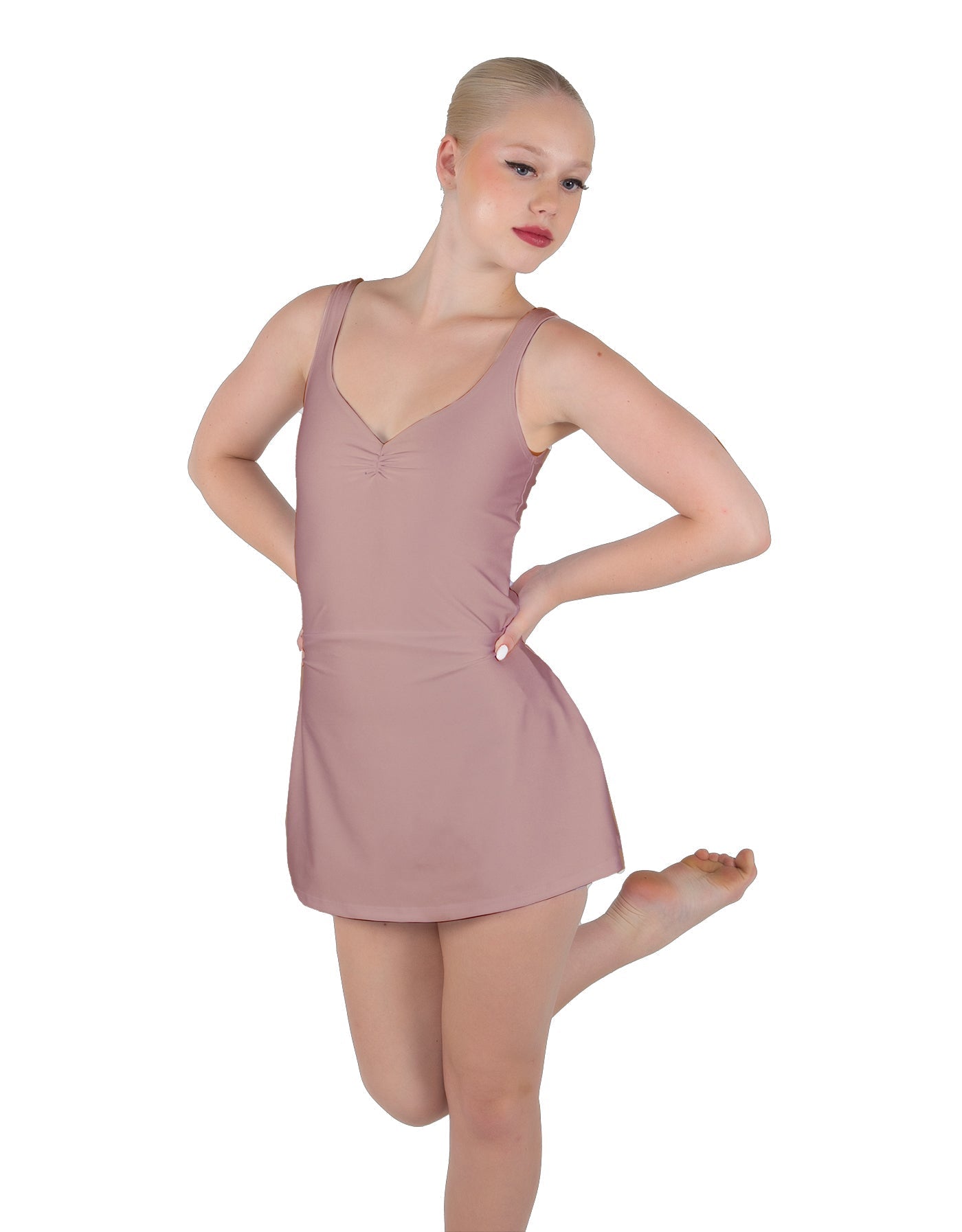Solid Lycra Align Strap Dress with Pocket Shorts