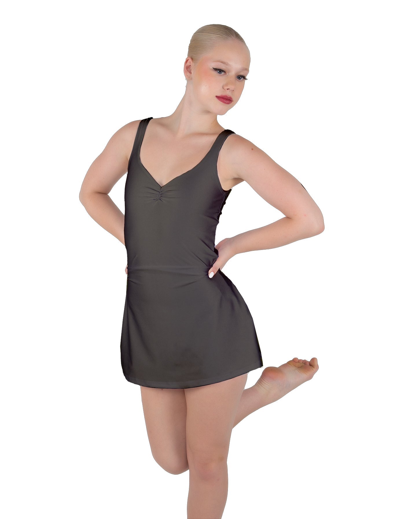 Solid Lycra Align Strap Dress with Pocket Shorts