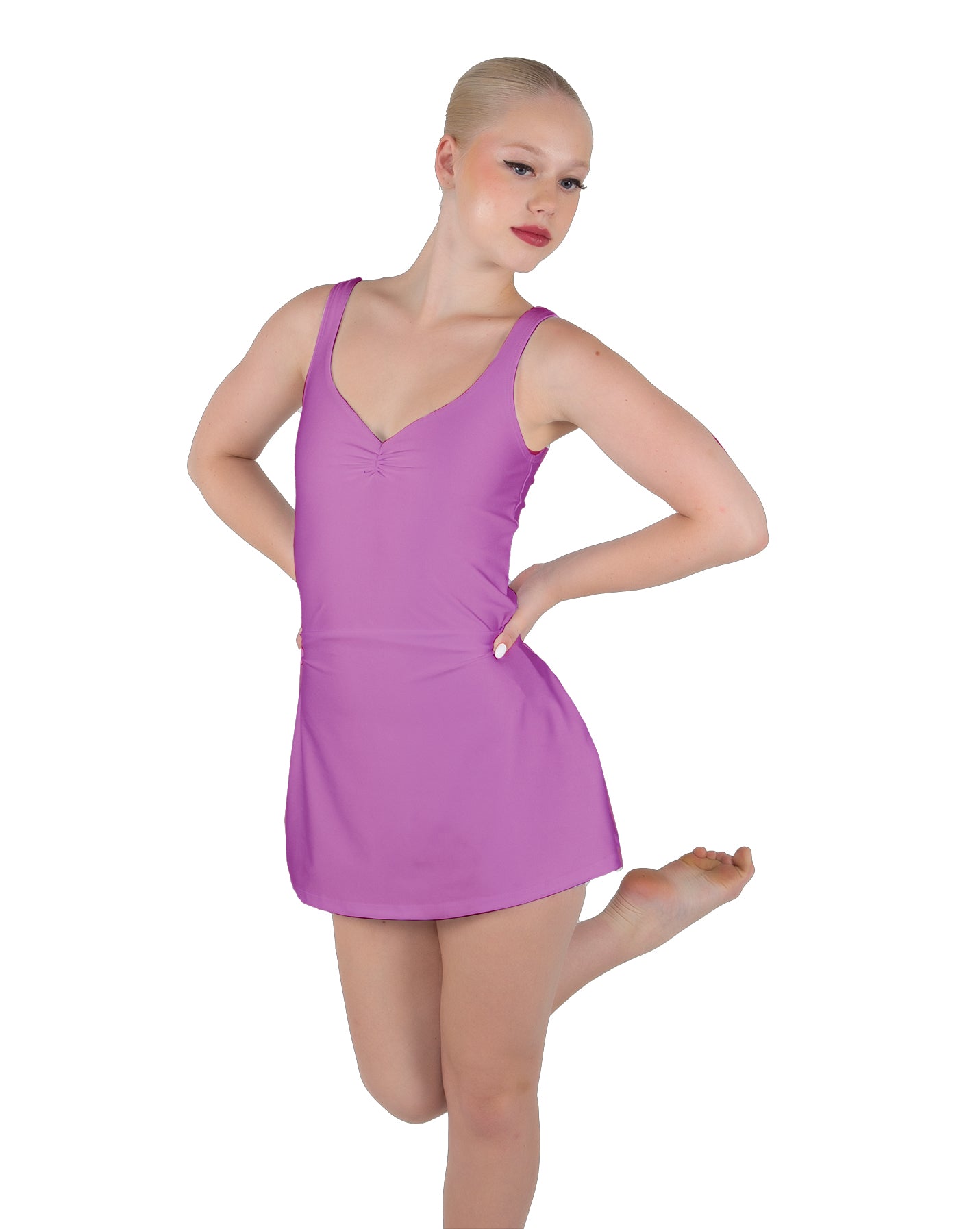 Solid Lycra Align Strap Dress with Pocket Shorts