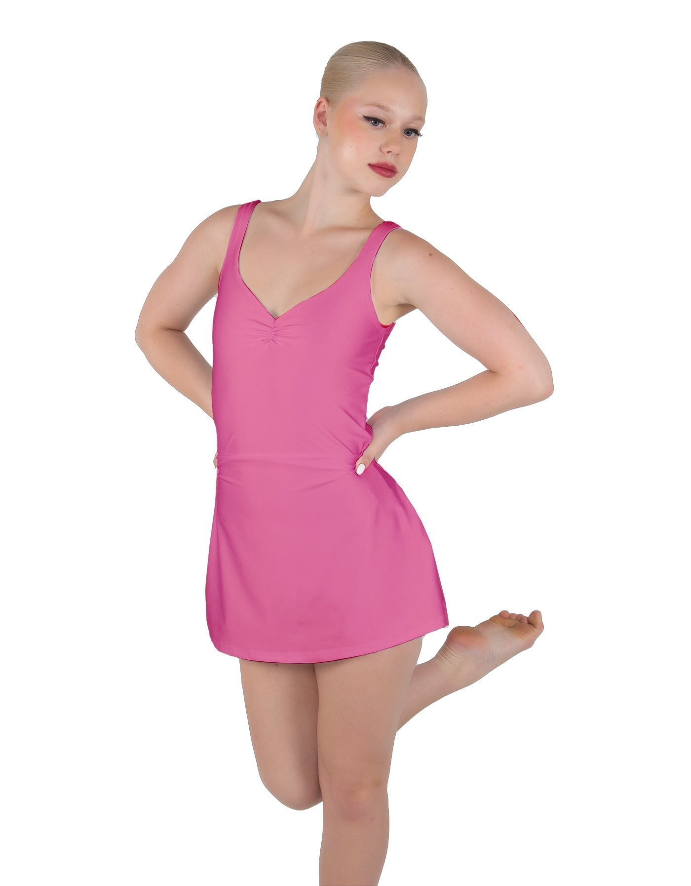 Solid Lycra Align Strap Dress with Pocket Shorts
