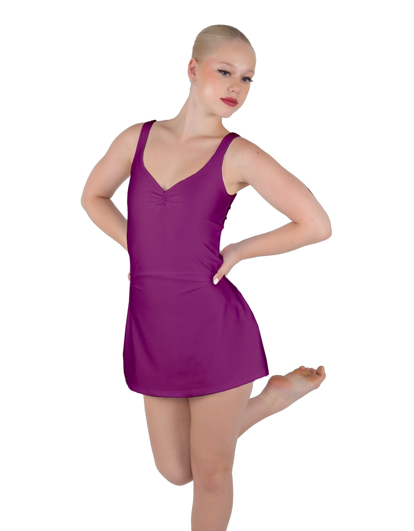 Solid Lycra Align Strap Dress with Pocket Shorts