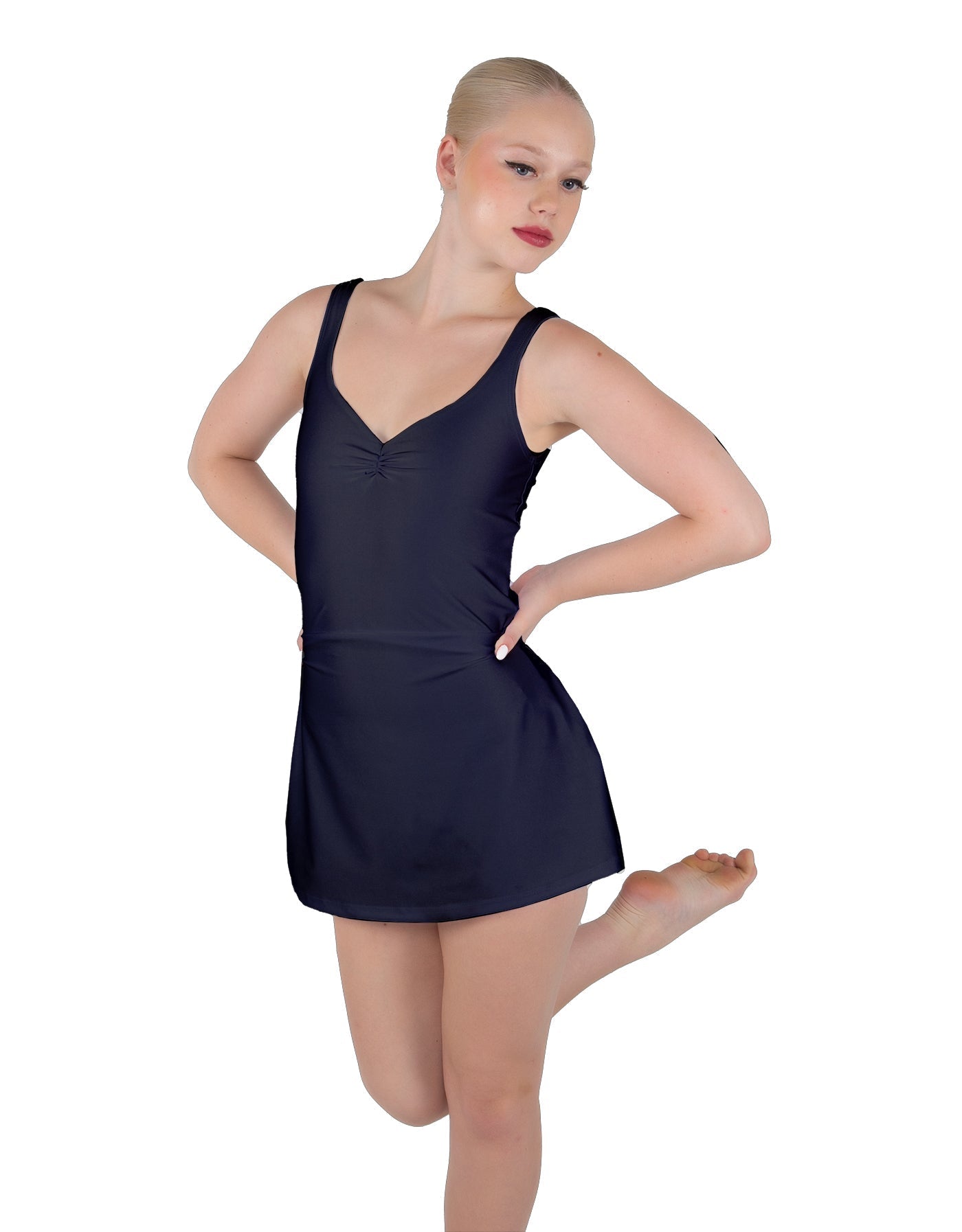 Solid Lycra Align Strap Dress with Pocket Shorts