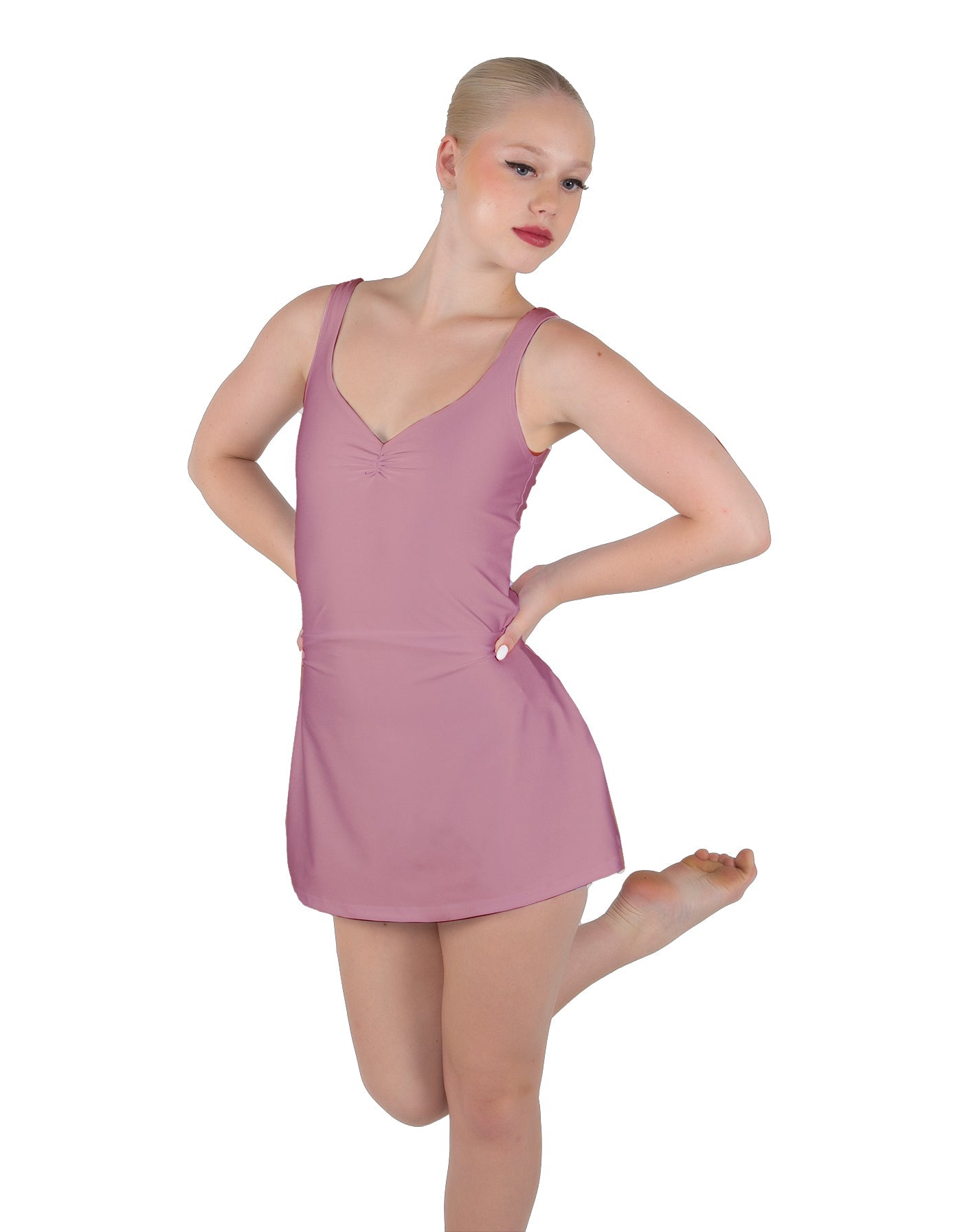 Solid Lycra Align Strap Dress with Pocket Shorts