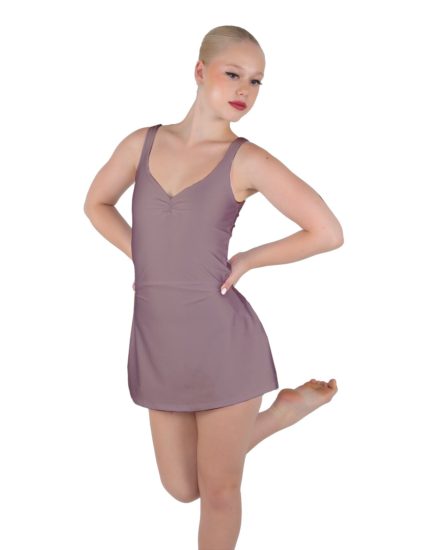 Solid Lycra Align Strap Dress with Pocket Shorts