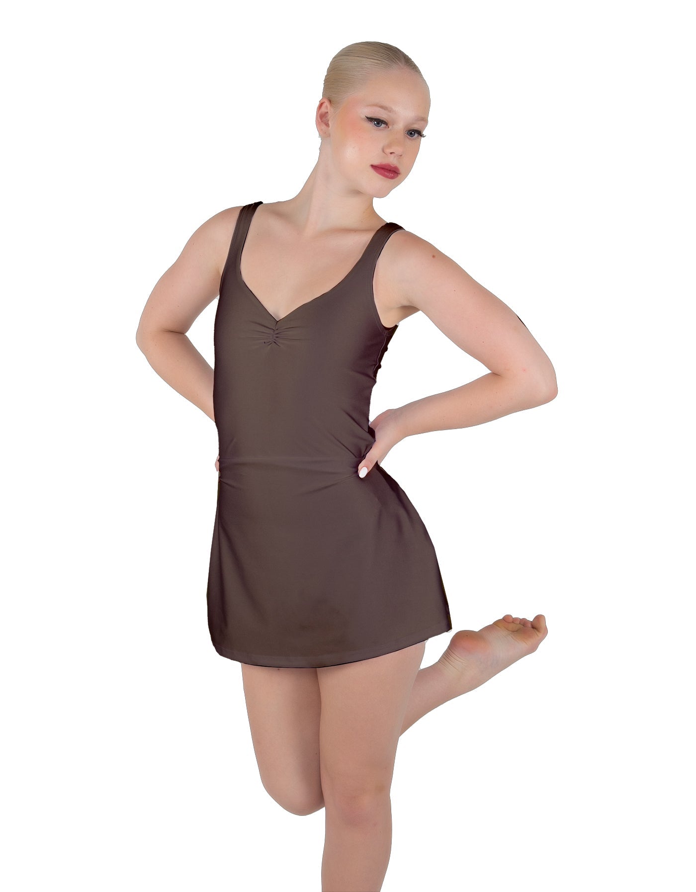 Solid Lycra Align Strap Dress with Pocket Shorts