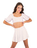 Solid Lycra Peasant Sleeve Tie Up Crop Top