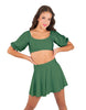 Solid Lycra Peasant Sleeve Tie Up Crop Top