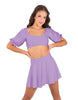 Solid Lycra Peasant Sleeve Tie Up Crop Top