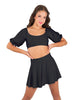 Solid Lycra Peasant Sleeve Tie Up Crop Top