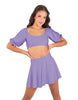 Solid Lycra Peasant Sleeve Tie Up Crop Top