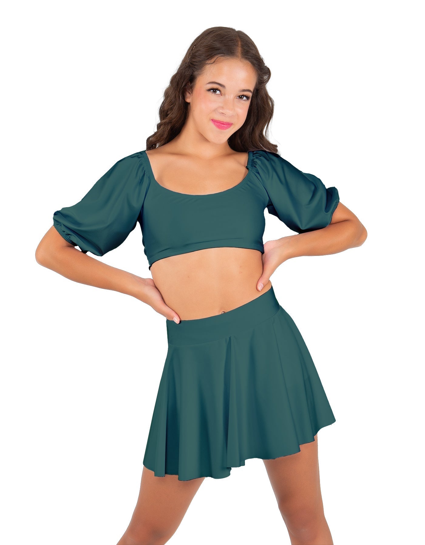 Solid Lycra Peasant Sleeve Tie Up Crop Top