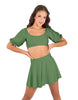 Solid Lycra Peasant Sleeve Tie Up Crop Top