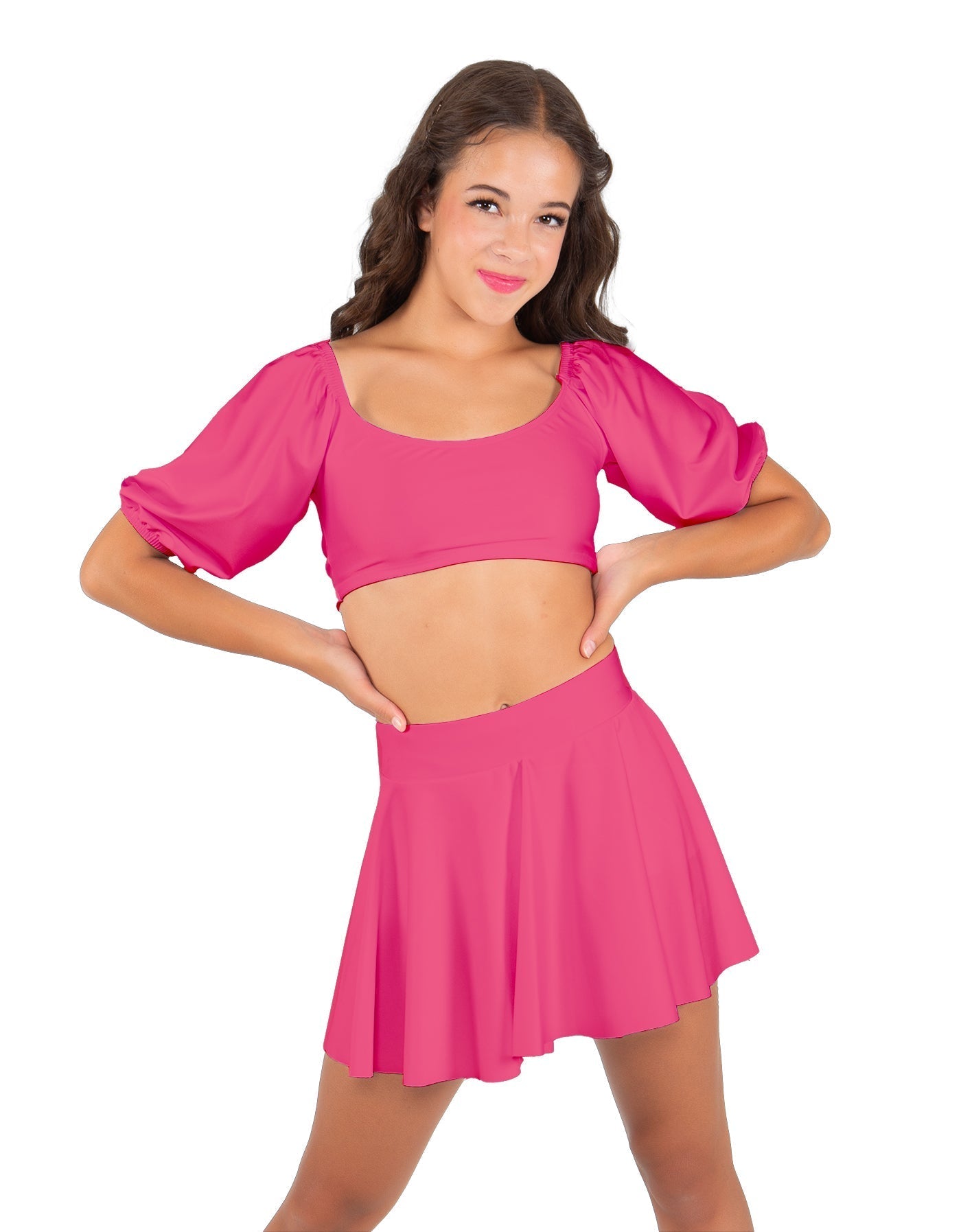 Solid Lycra Peasant Sleeve Tie Up Crop Top