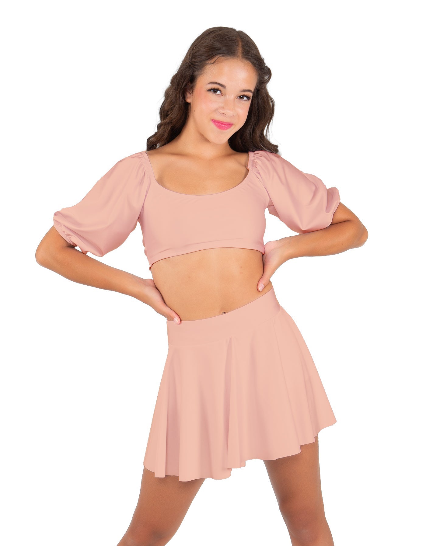 Solid Lycra Peasant Sleeve Tie Up Crop Top