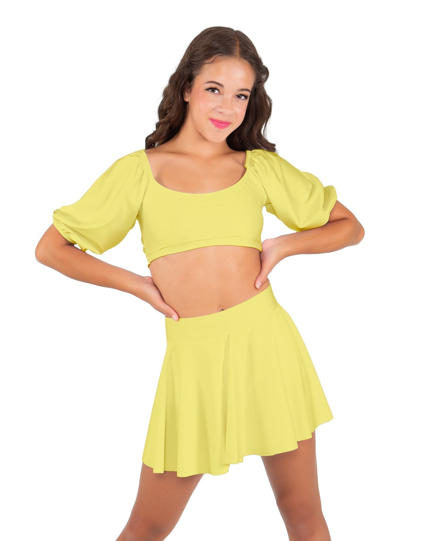 Solid Lycra Peasant Sleeve Tie Up Crop Top