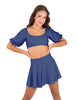 Solid Lycra Peasant Sleeve Tie Up Crop Top