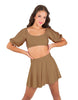 Solid Lycra Peasant Sleeve Tie Up Crop Top