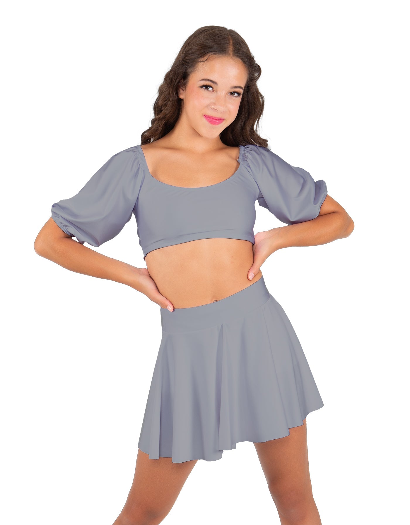 Solid Lycra Peasant Sleeve Tie Up Crop Top