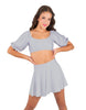 Solid Lycra Peasant Sleeve Tie Up Crop Top