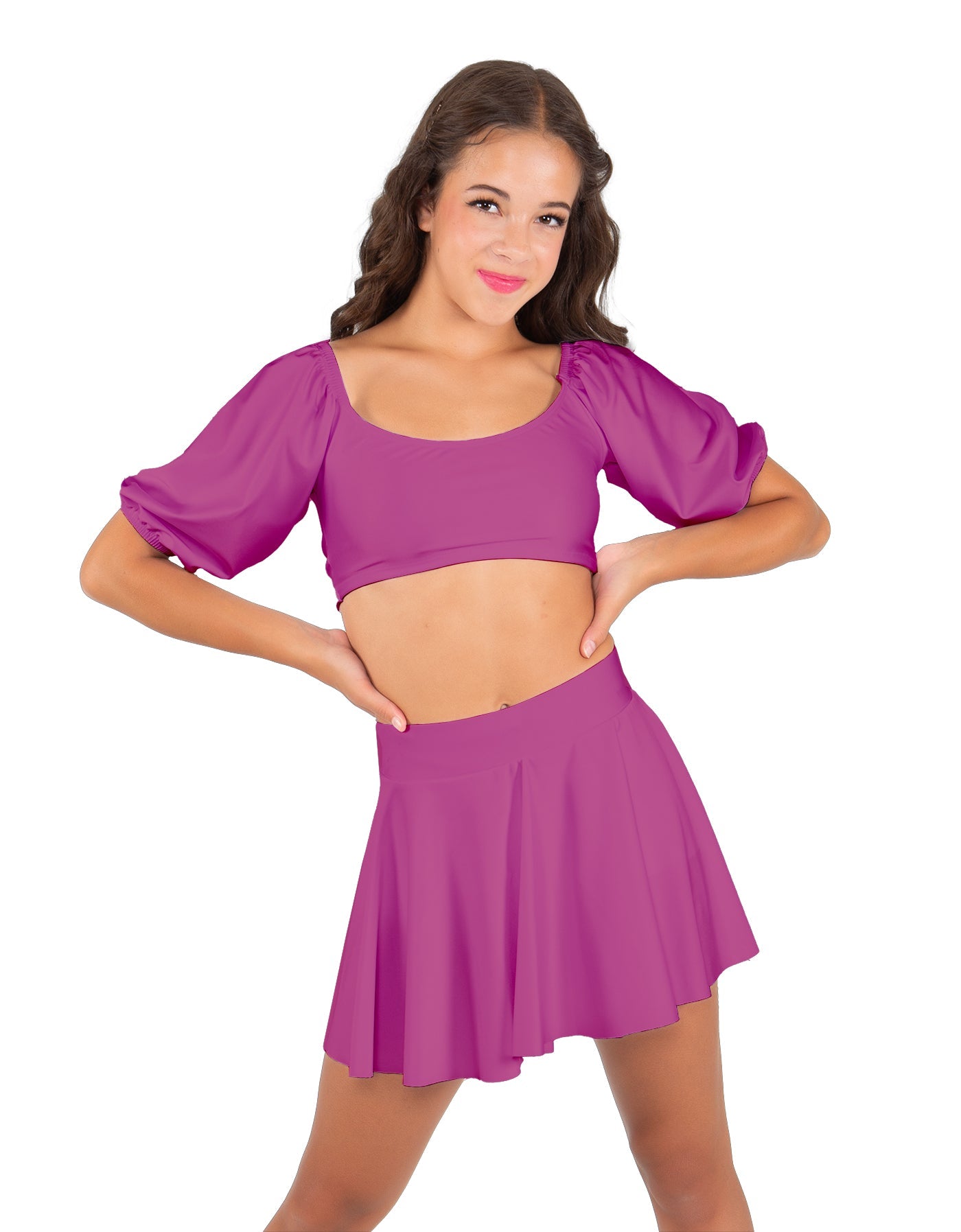 Solid Lycra Peasant Sleeve Tie Up Crop Top
