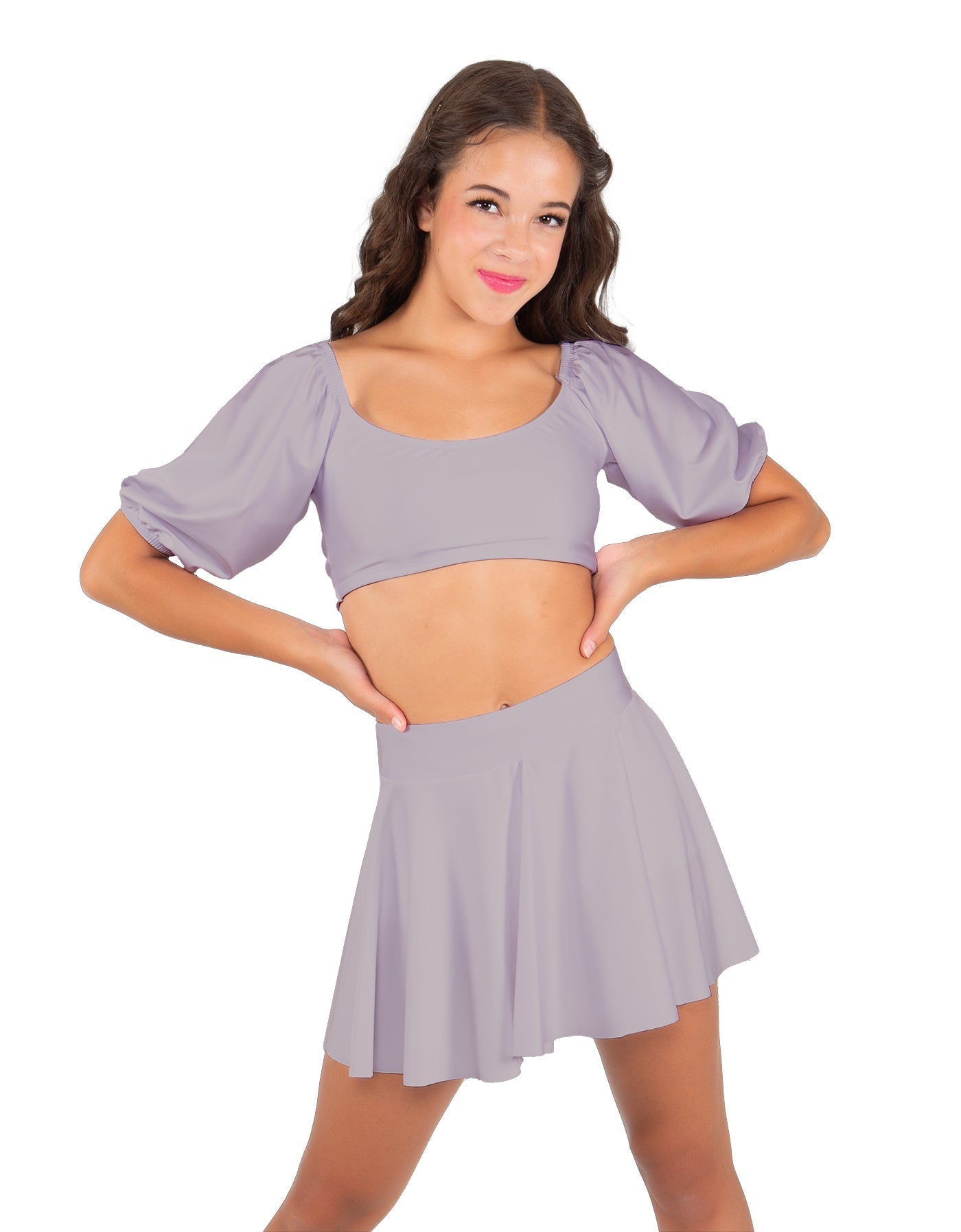 Solid Lycra Peasant Sleeve Tie Up Crop Top