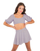 Solid Lycra Peasant Sleeve Tie Up Crop Top