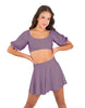 Solid Lycra Peasant Sleeve Tie Up Crop Top