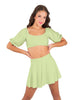 Solid Lycra Peasant Sleeve Tie Up Crop Top